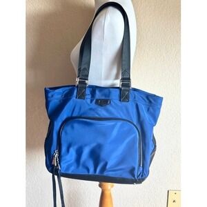 Aimee Kestenberg Blue Nylon Leather Trim Large Tote Shoulder Bag Silver Hardware